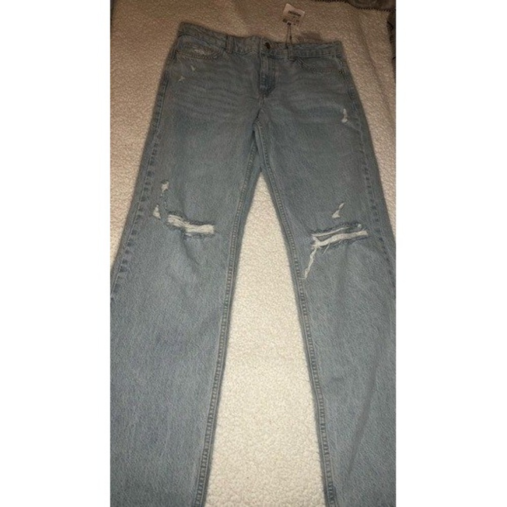 ZARA Women's Distressed Mid-Rise Wide Leg Light Wash Denim Jeans 6 NWT